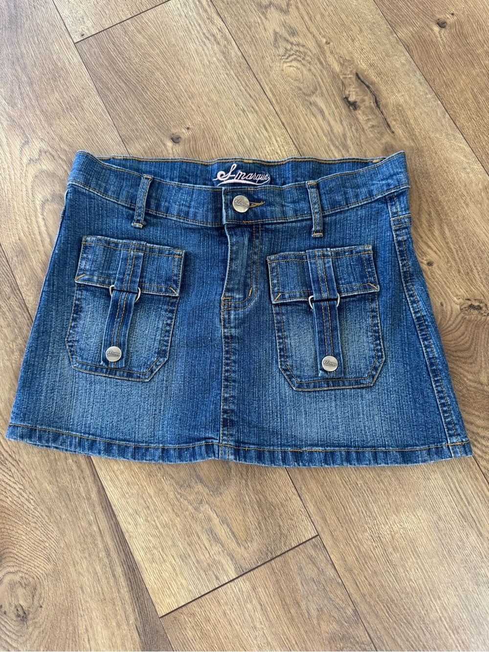 Real y2k low rise blue denim mini skirt with front flap pockets